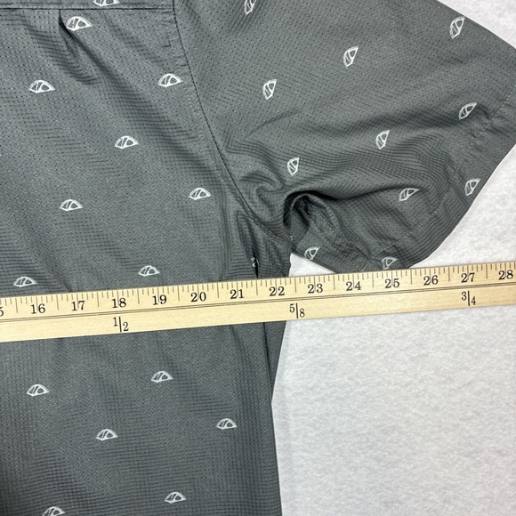 Marmot Gray Short Sleeve Button Up Shirt AOP Tent Print Camping Hike Men's Large - Picture 10 of 11